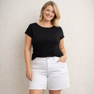 NYDJ Womens White Denim Shorts Size 16 Relaxed Fray Hem High Waist Lift Tuck NWT